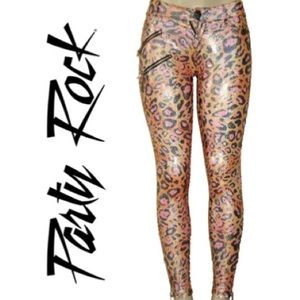 Y2k Leopard print glittery orange pink rave pants
